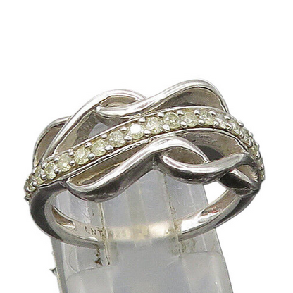 925 Silver  Vintage Genuine Diamonds Split Swirl Band Ring Sz 7  RG21455