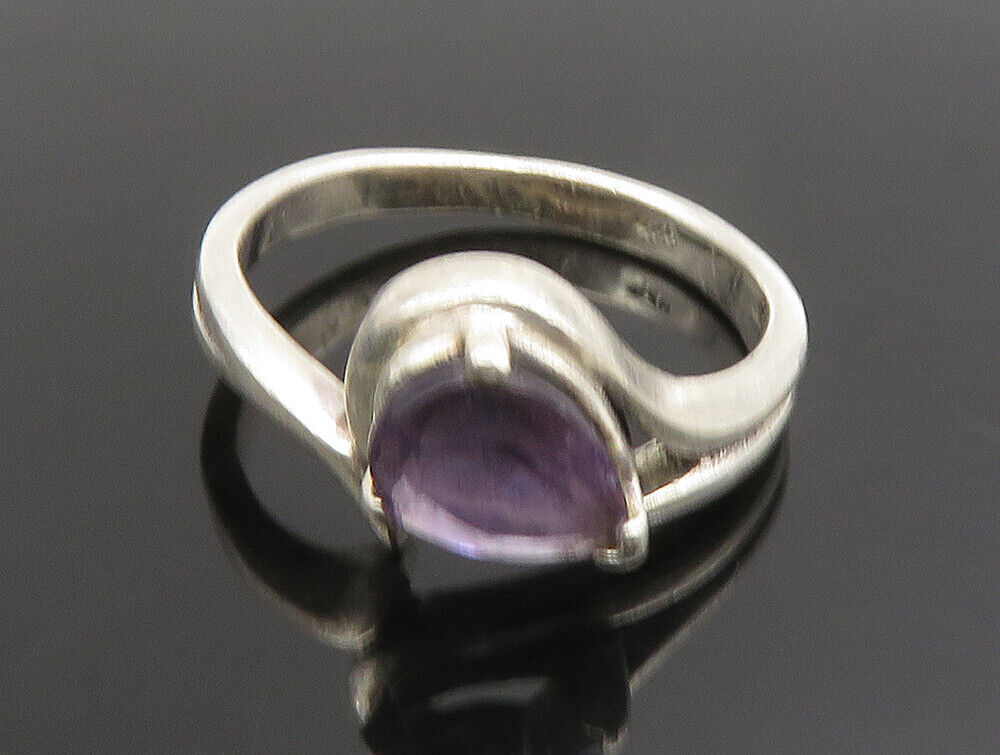 925 Sterling Silver  Vintage Pear Shaped Amethyst Bypass Ring Sz 7  RG25154