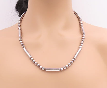 925 Sterling Silver Vintage Necklace Modernist Geometric Bead Bar Chain  NE4829