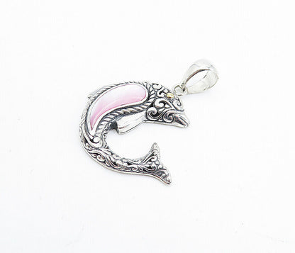 925 Sterling Silver & 18K GOLD Shiny Mother Of Pearl Dolphin Pendant PT5819
