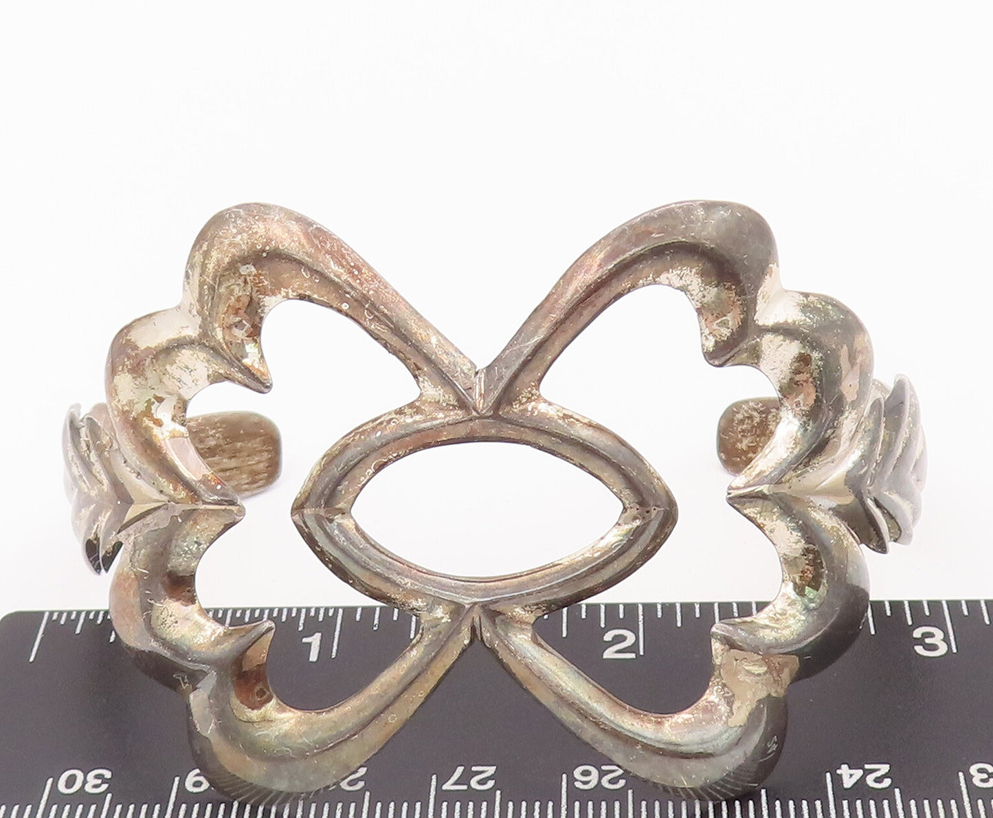 925 Sterling Silver Vintage Bracelet Southwestern Floral Cutout Cuff BT10381