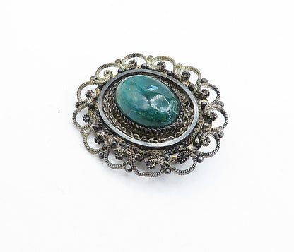 ISRAEL 925 Sterling Silver  Vintage Eilat Stone Swirl Border Brooch Pin BP2490