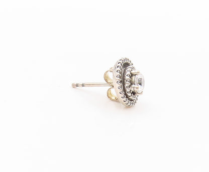 925 Sterling Silver Vintage Earrings PANDORA Topaz Halo Rings Studs EG13534