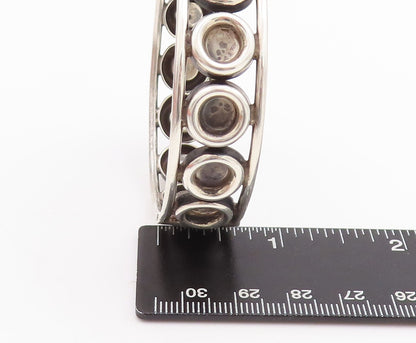 925 Sterling Silver Vintage Bracelet MEXICO Solid Rings Carved Bangle  BT10694