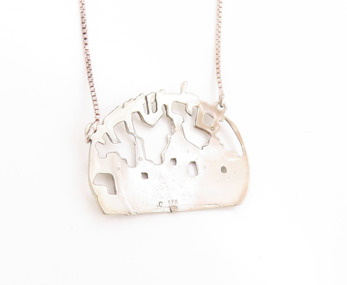 925 Sterling Silver Vintage Necklace The Wall Of Jerusalem Scenery Chain  NE4619