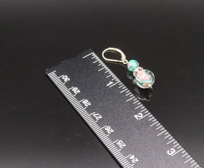 925 Silver  Vintage Beautiful Floral Bead Glass Art Dangle Earrings  EG12270