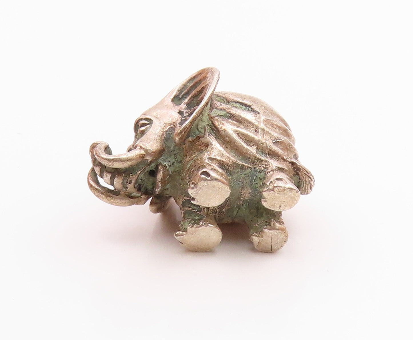 925 Sterling Silver  Vintage Puffy Sculpted Elephant Animal Pendant  PT20211