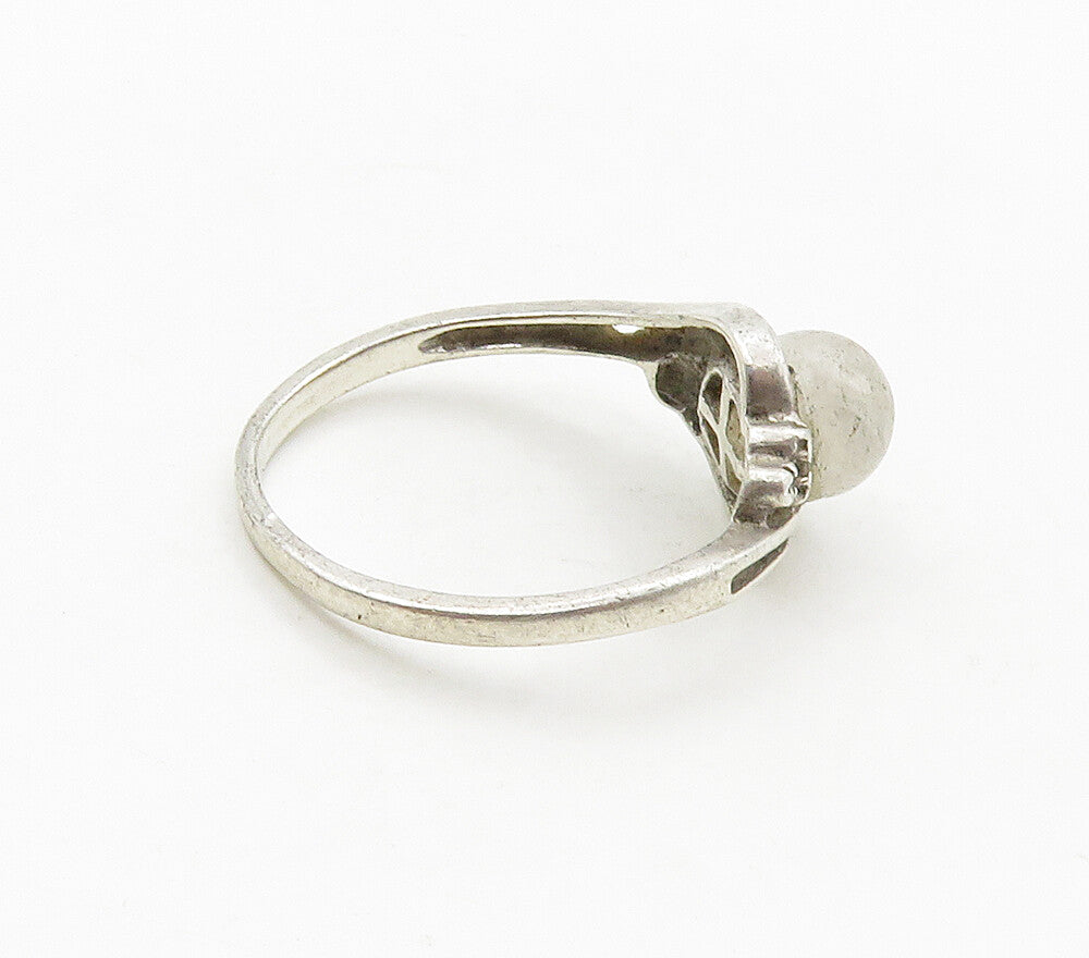 925 Sterling Silver  Vintage Quartz & Genuine Diamonds Band Ring Sz 6  RG15991