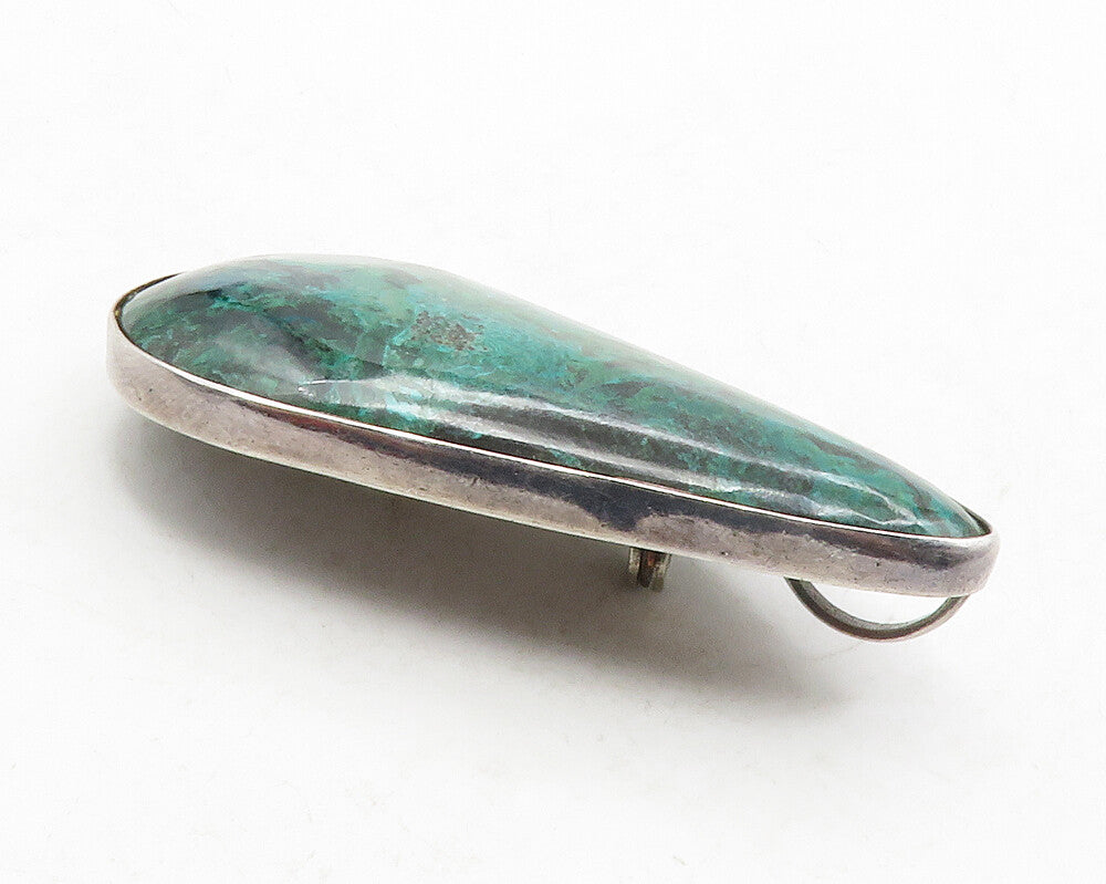 ISRAEL 925 Sterling Silver  Vintage Cabochon Eilat Stone Brooch Pin  BP4876