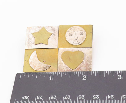 925 Sterling Silver Vintage Brooch Pin Gold Plated Heart Moon Stars  BP11591