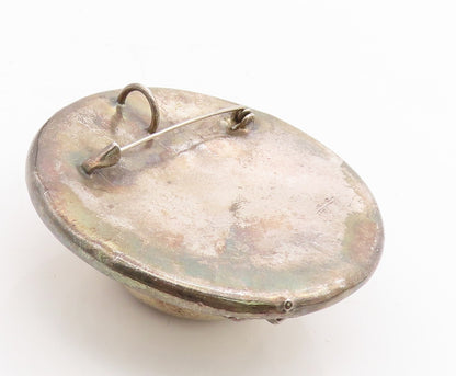 925 Sterling Silver Vintage Brooch Large Dark Tone Modernist Puffed Hat  BP11502