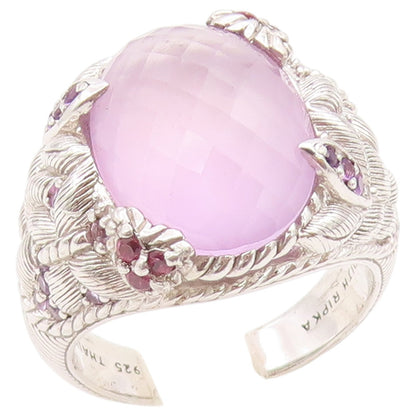 925 Sterling Silver Vintage Ring JUDITH RIPKA Rose Quartz Band  Sz 8  RG36428