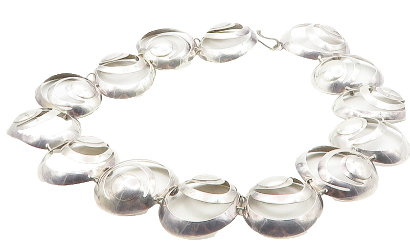 925 Sterling Silver  Vintage Shiny Cutout Dome Link Chain Necklace  NE1873