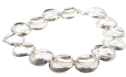 925 Sterling Silver  Vintage Shiny Cutout Dome Link Chain Necklace  NE1873