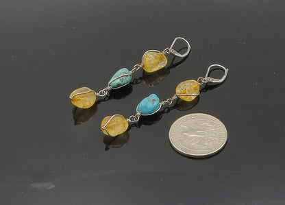925 Sterling Silver  Vintage Turquoise & Quartz Dangle Earrings  EG10016