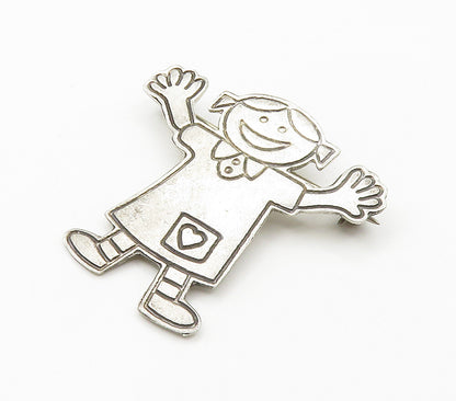 MEXICO 925 Sterling Silver  Vintage Happy Little Girl Heart Brooch Pin  BP6135