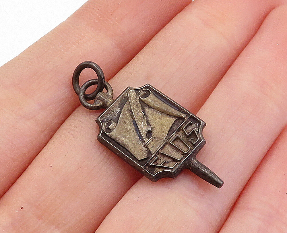 925 Sterling Silver  Vintage Feather Quill And Scroll Petite Pendant  PT4526