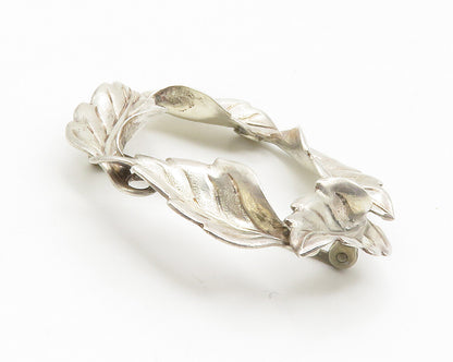 BEAU 925 Sterling Silver  Vintage Floral Leaf Wreath Motif Brooch Pin  BP5412