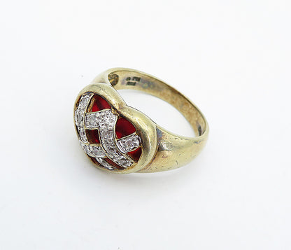 925 Sterling Silver  Vintage Topaz Two Tone Weaved Band Ring Sz 9.5  RG4894