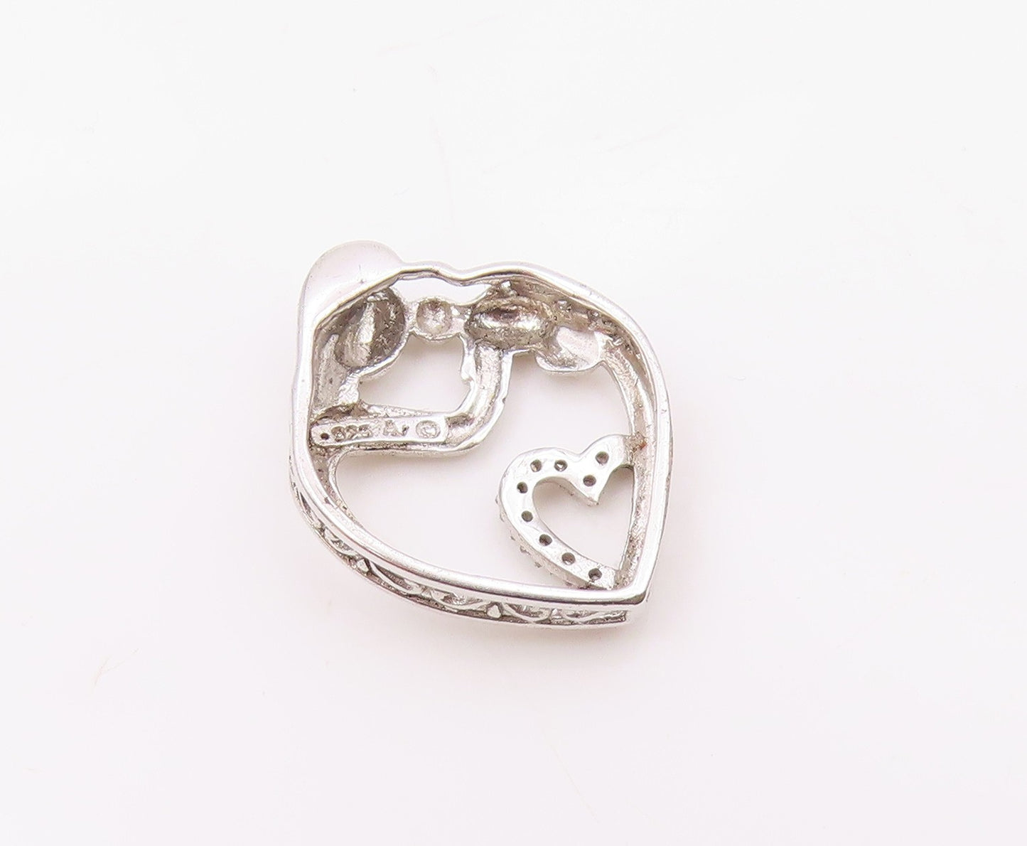 925 Sterling Silver  Genuine Diamonds Mom & Baby Love Heart Pendant  PT7849