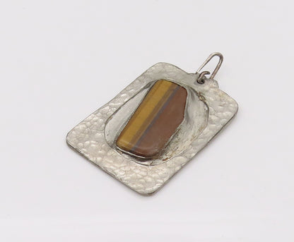FELICE 925 Silver  Vintage Hammered Modernist Tiger's Eye Pendant  PT22224