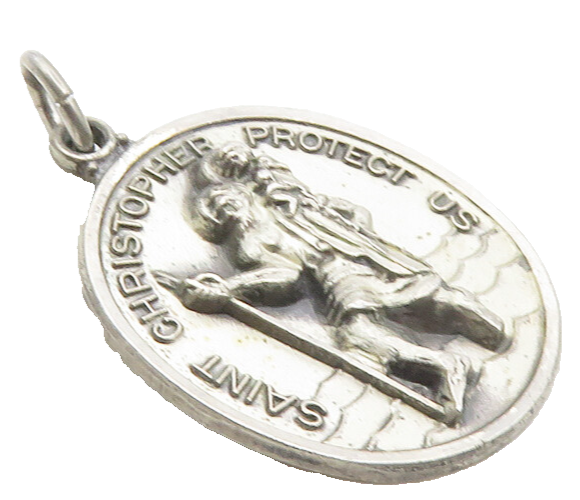 HAYWARD 925 Sterling Silver  Vintage Saint Christopher Prayer Pendant  PT7777