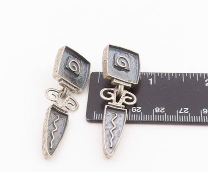 925 Sterling Silver Vintage Earrings Abstract Geometric Spiral Dangle  EG14084