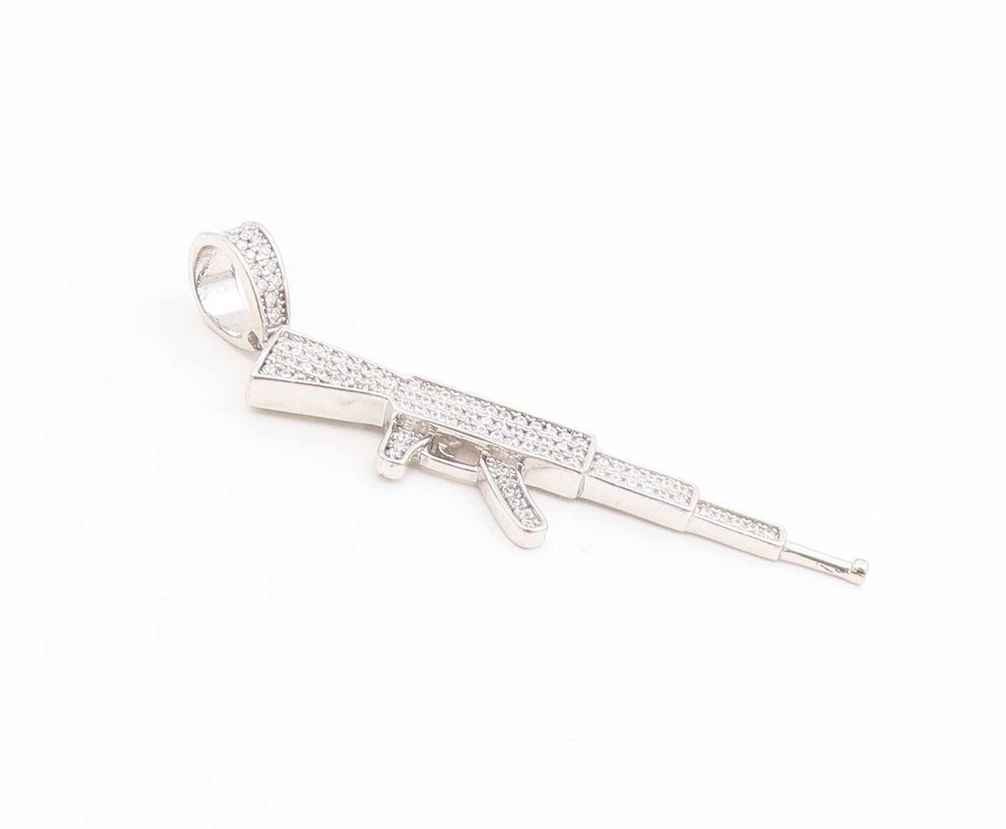 925 Sterling Silver Vintage Pendant Cluster CZ Military AK 47 Rifle Gun  PT25641