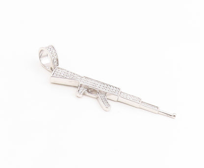 925 Sterling Silver Vintage Pendant Cluster CZ Military AK 47 Rifle Gun  PT25641