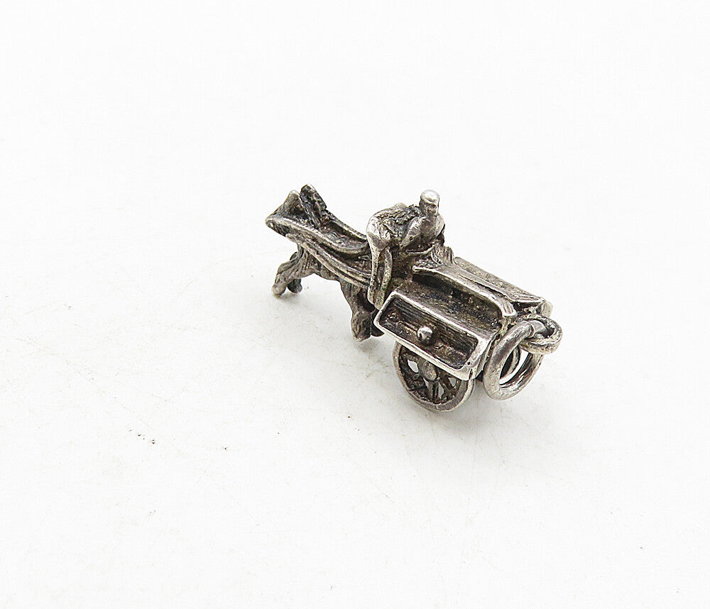 925 Sterling Silver  Vintage Petite Dark Tone Horse & Carriage Pendant  PT6974