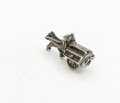 925 Sterling Silver  Vintage Petite Dark Tone Horse & Carriage Pendant  PT6974