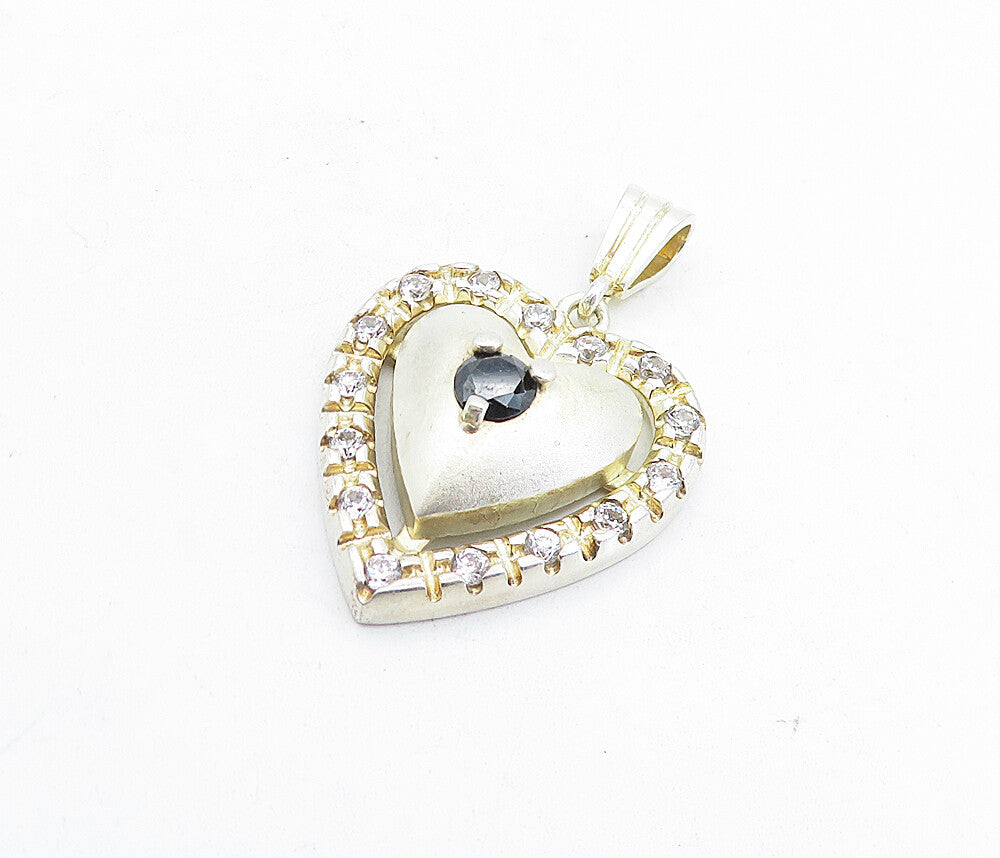 KLAS 925 Silver  Vintage Hematite & Cubic Zirconia Love Heart Pendant  PT4488