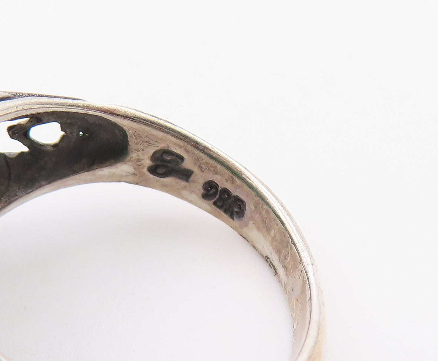 925 Sterling Silver Vintage Ring Classic Abalone Open Scrollwork  Sz 6  RG36503