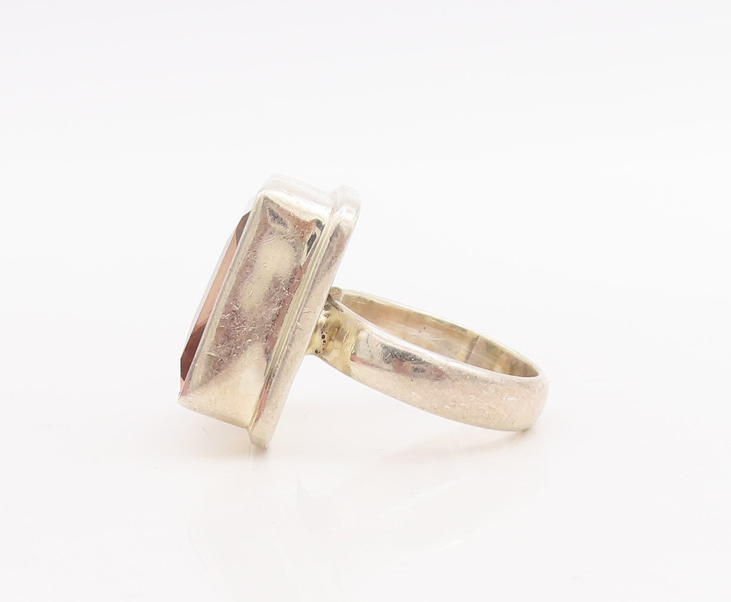 925 Sterling Silver Vintage Ring Minimalist Square Inlay Gemstone  Sz 7  RG28677