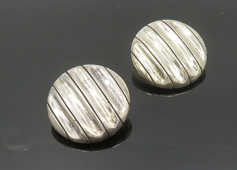 925 Sterling Silver  Vintage Shiny Concave Round Non Pierce Earrings  EG9969