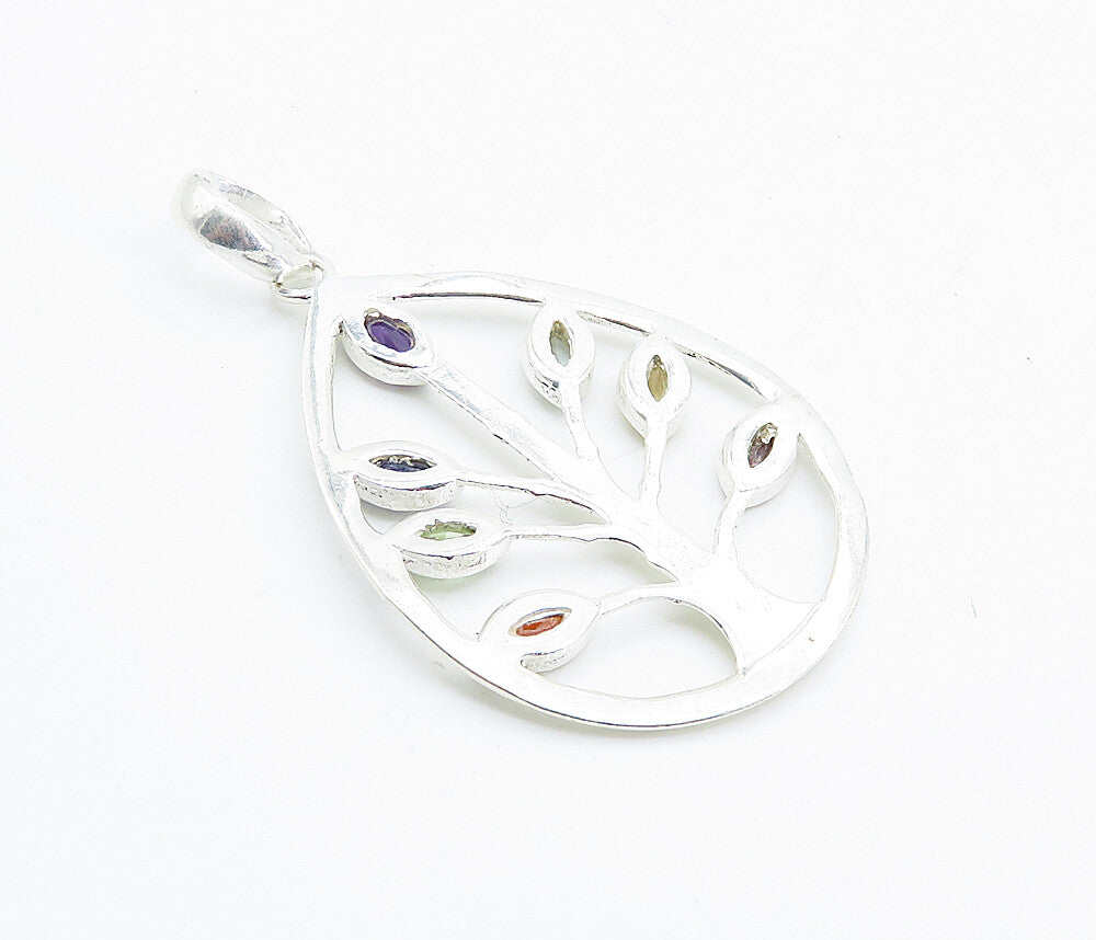 925 Silver  Topaz Amethyst Citrine Peridot & Tanzanite Tree Pendant  PT6119