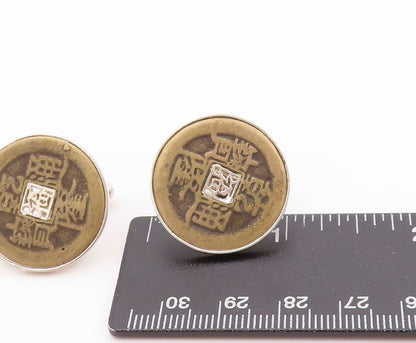 925 Sterling Silver Vintage Cuff Links Chinese Coin of Longevity  TR3944