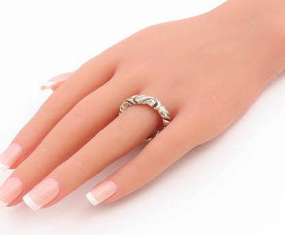 925 Sterling Silver Vintage Ring Carved Solid Wavy Scrollwork Band Sz 12 RG34952