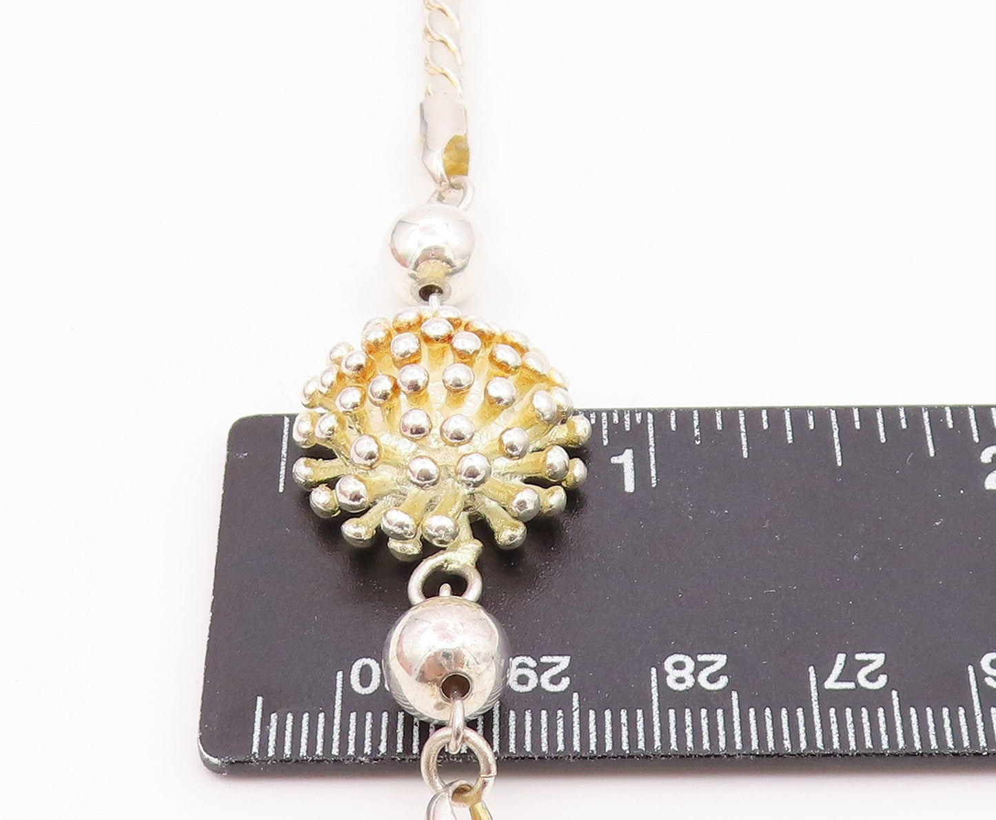 925 Sterling Silver  Vintage Shiny Spiked Dome Twist Chain Bracelet  BT8005