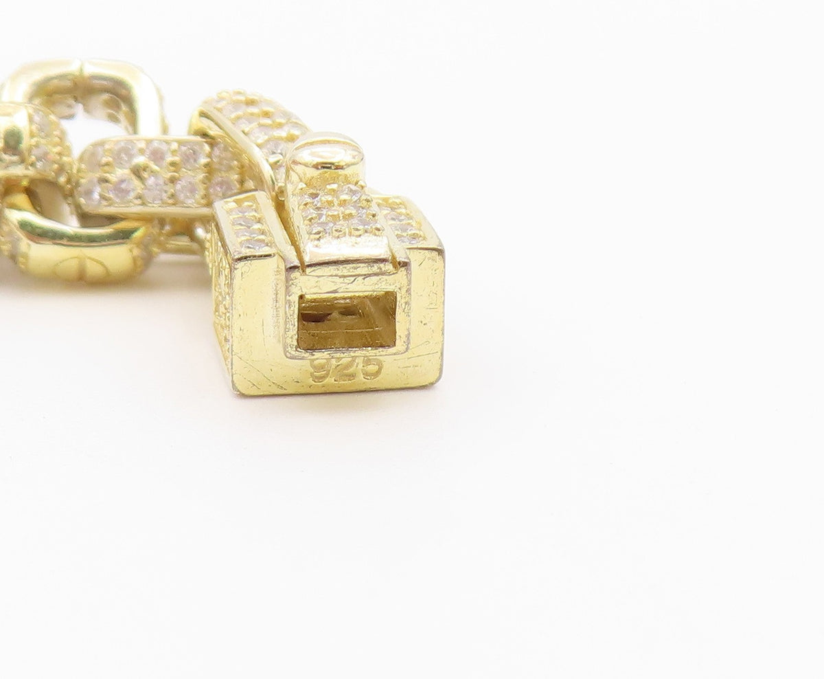 925 Sterling Silver Vintage Bracelet Gold Plated CZ Interlocking Square  BT12194