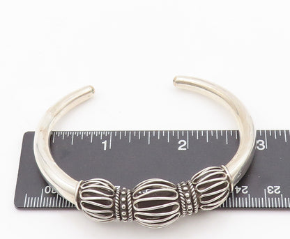 925 Sterling Silver  Vintage Wired Bead & Carved Beaded Cuff Bracelet  BT10080