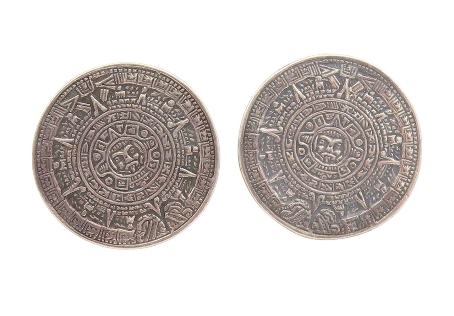 925 Sterling Silver Vintage Cuff Links Antique Dark Tone Aztec Sun Carved TR3885