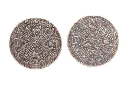 925 Sterling Silver Vintage Cuff Links Antique Dark Tone Aztec Sun Carved TR3885