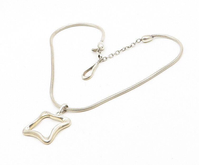 BARSE 925 Silver  Vintage Shiny Square Pendant Snake Chain Necklace  NE2865