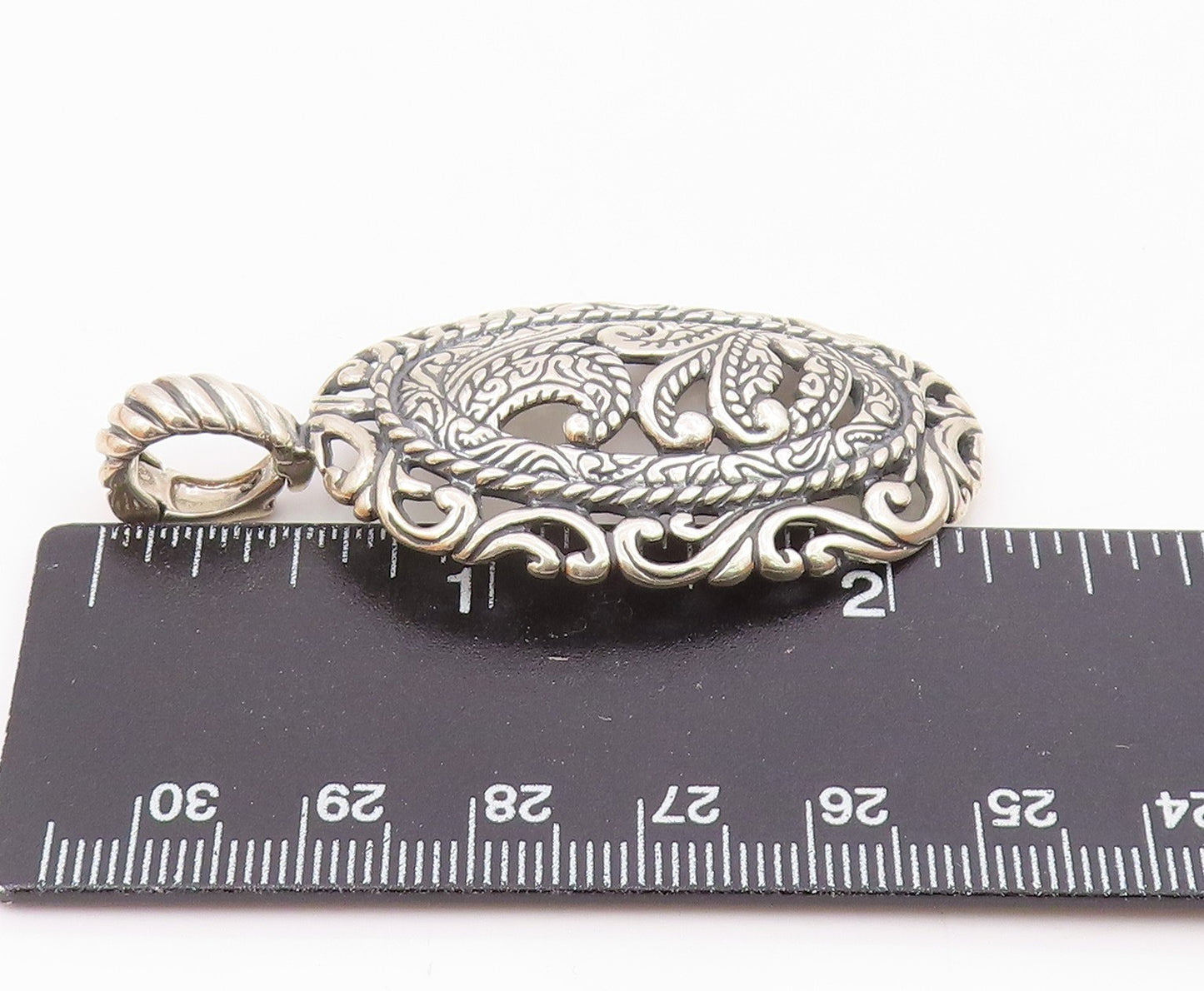 CAROLYN POLLACK 925 Silver  Vintage Shiny Swirl Pattern Oval Pendant  PT18502