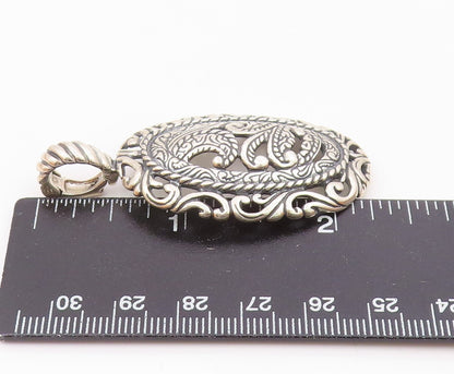 CAROLYN POLLACK 925 Silver  Vintage Shiny Swirl Pattern Oval Pendant  PT18502