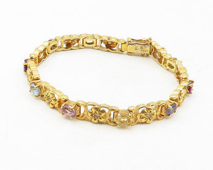 925 Sterling Silver  Tanzanite Topaz & Amethyst Floral Chain Bracelet  BT4350