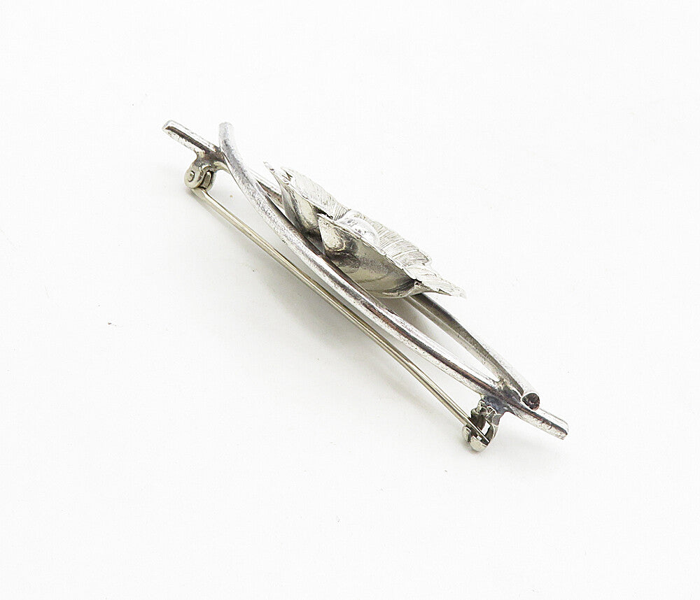 BEAU 925 Sterling Silver  Vintage Shiny Single Flower Motif Brooch Pin  BP3304