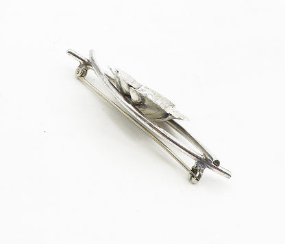BEAU 925 Sterling Silver  Vintage Shiny Single Flower Motif Brooch Pin  BP3304