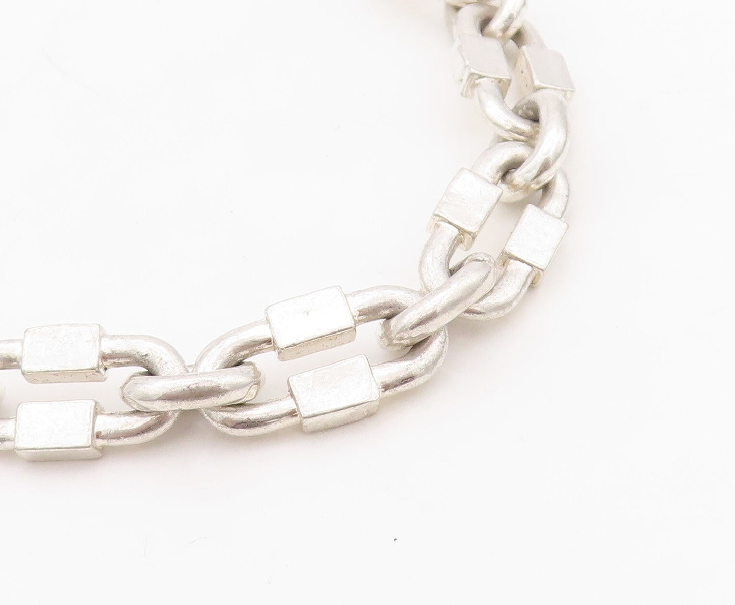 925 Sterling Silver Vintage Necklace Solid Oval Box Cutout Chain  NE4336
